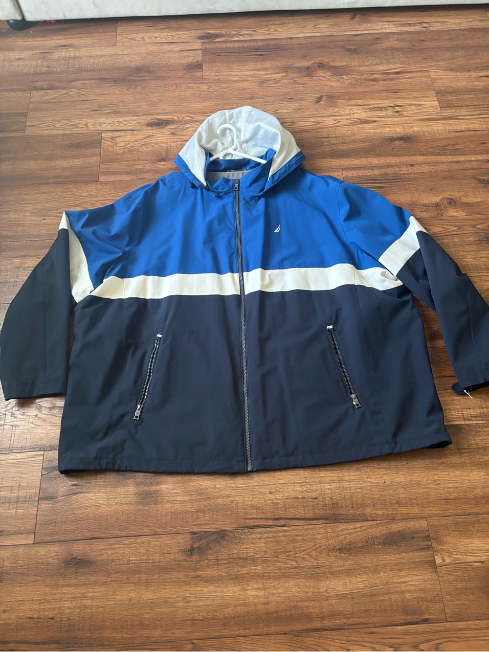 Nautica Royal Blue, Navy & White Colorblock Hooded Windbreaker